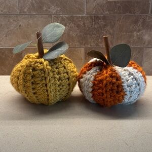 Handcrafted Knitted Pumpkin Decor Set - Yellow and Orange